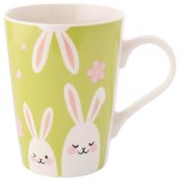 Altom Kubek porcelanowy Białe króliki 420 ml, zielony