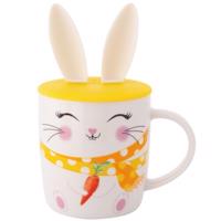 Altom Kubek porcelanowy Wesoły króliczek z silikonową pokrywką, 400 ml
