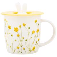 Altom Porcelanowy kubek Marigolds z silikonowąpokrywką, 360 ml
