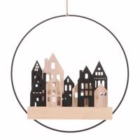 Dekoracja wisząca LED Domki w okręgu, czarny, śr. 28 cm