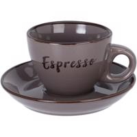 Filiżanka kamionkowa ze spodkiem Espresso, 100 ml, ciemnoszary, ciemnoszary
