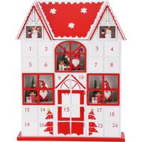 Kalendarz adwentowy ze światełkami LED Santa´s house czerwony, 29 x 7 x 37 cm