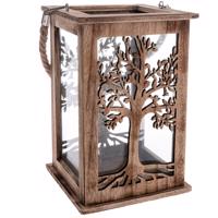 Latarnia drewniana Tree naturalny, 16 x 25 x 16 cm