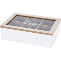 Pudełko na torebki herbaty Stripes biały, 24 x 7 x 16 cm, biały