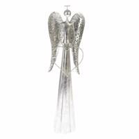 Świąteczna dekoracja metalowa LED Angel with heart srebrny, 17 x 58 cm