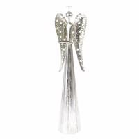 Świąteczny świecznik metalowy na świeczkę tea light Angel srebrny, 17 x 58 cm